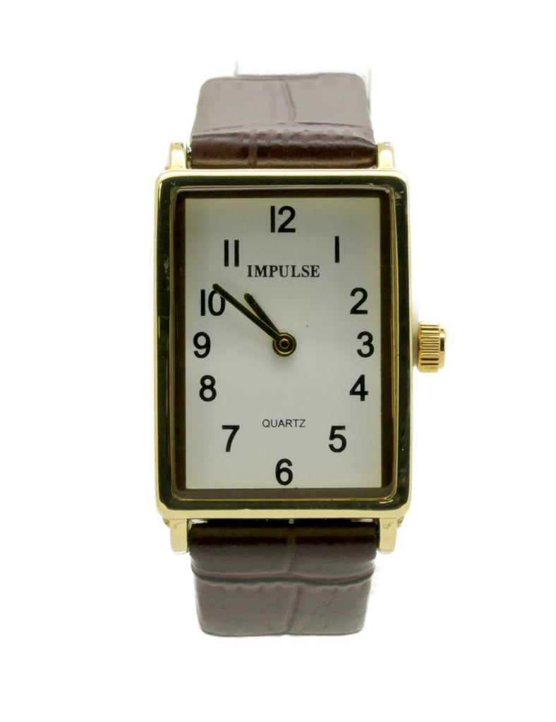 Impulse Rectangle - Gold Brown Croc Strap