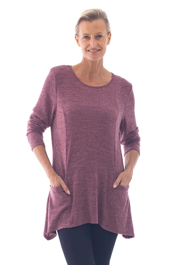 Marle Knit L/Sleeve Tunic Top By Cafe Latte - Wine