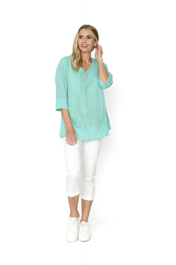 Evie Pleated Top By One Summer - Aqua