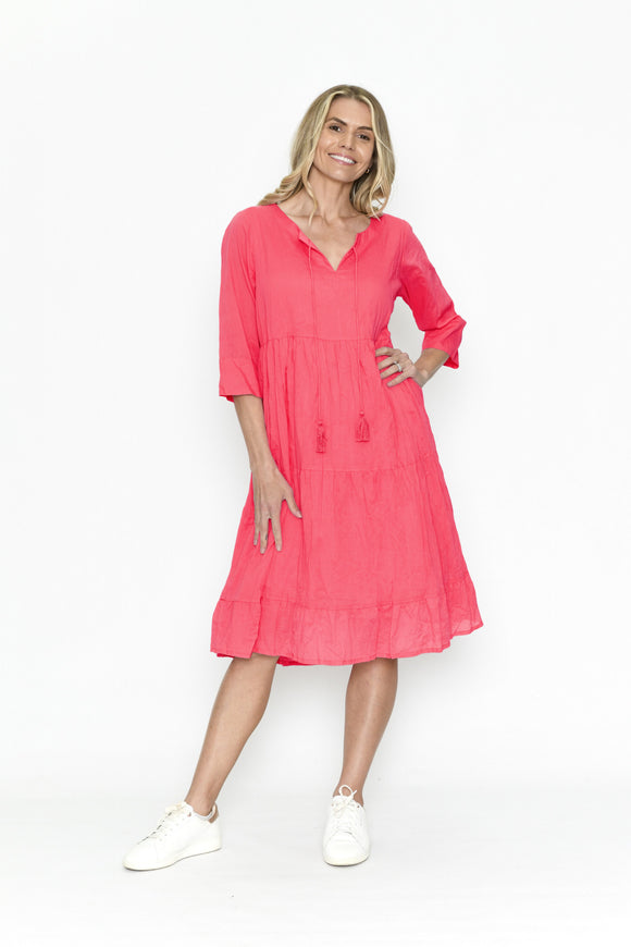 Amber Dress Solid With Lining - Hot Pink