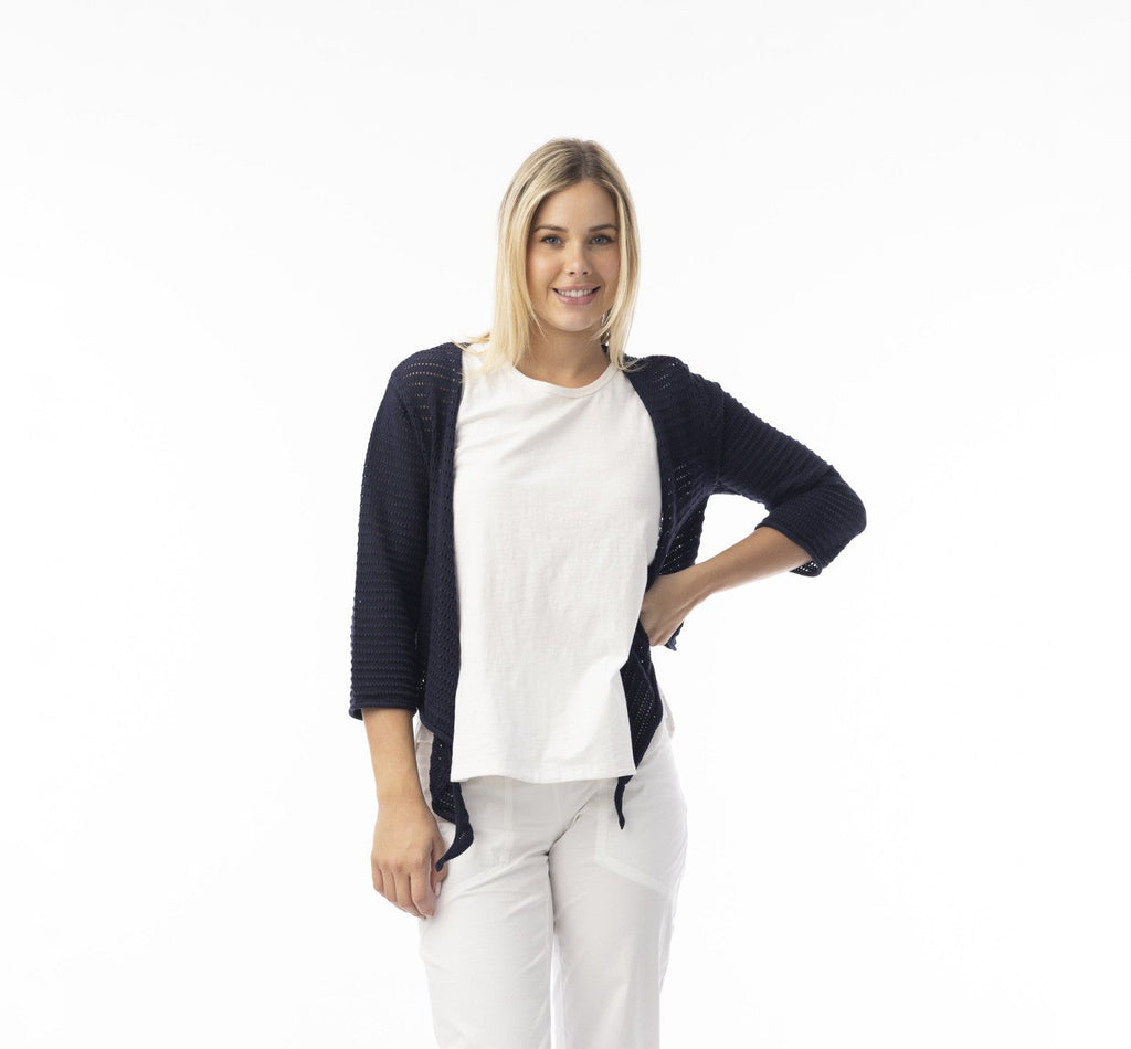 Essential Knit Tie Shrug By Orientique - Navy