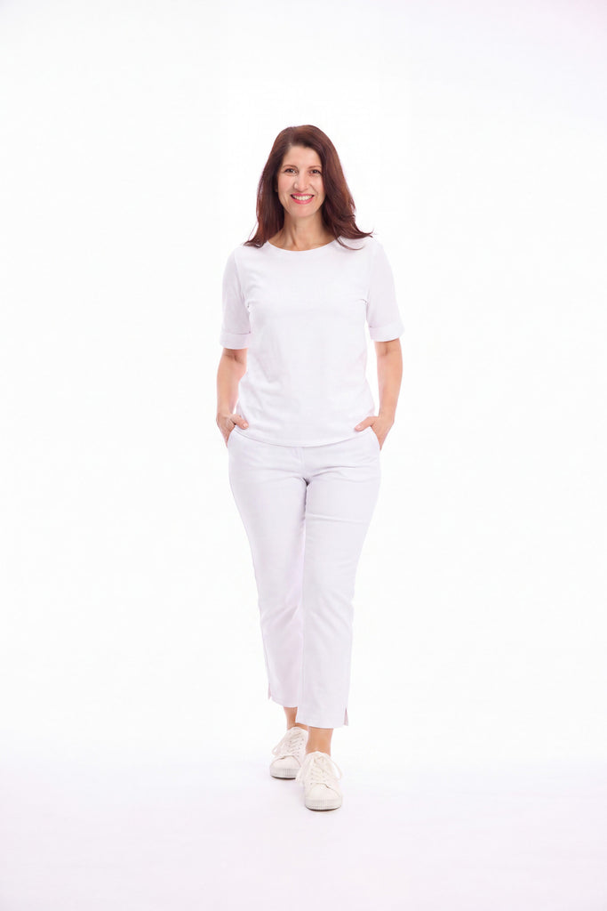 7/8 Stretch Denim Pants By Cafe Latte - White
