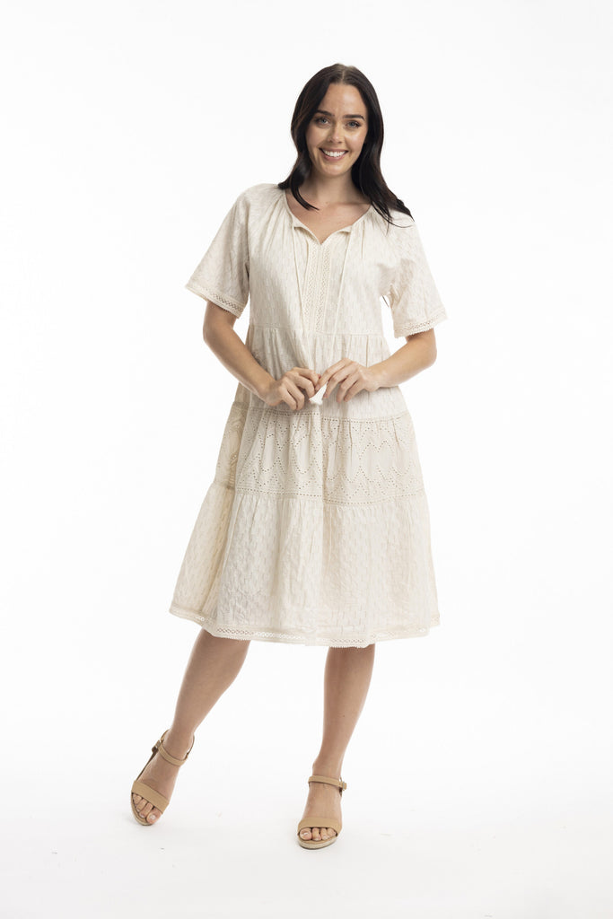 Essential Broderie Layer Dress By Orientique - Sand