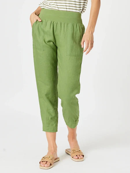 Linen Pleat Hem Pant By Gordon Smith - Basil