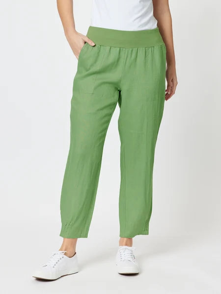 Sarah Pleat Hem Linen Pant By Gordon Smith - Fern