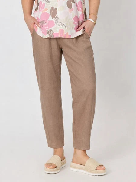 Sarah Pleat Hem Linen Pant By Gordon Smith - Mocha