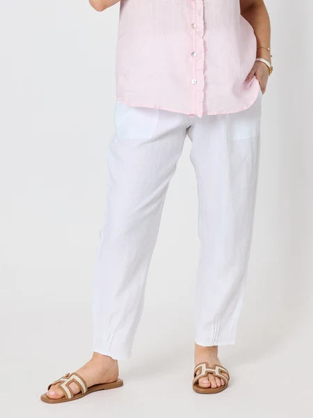 Sarah Pleat Hem Linen Pant By Gordon Smith - White