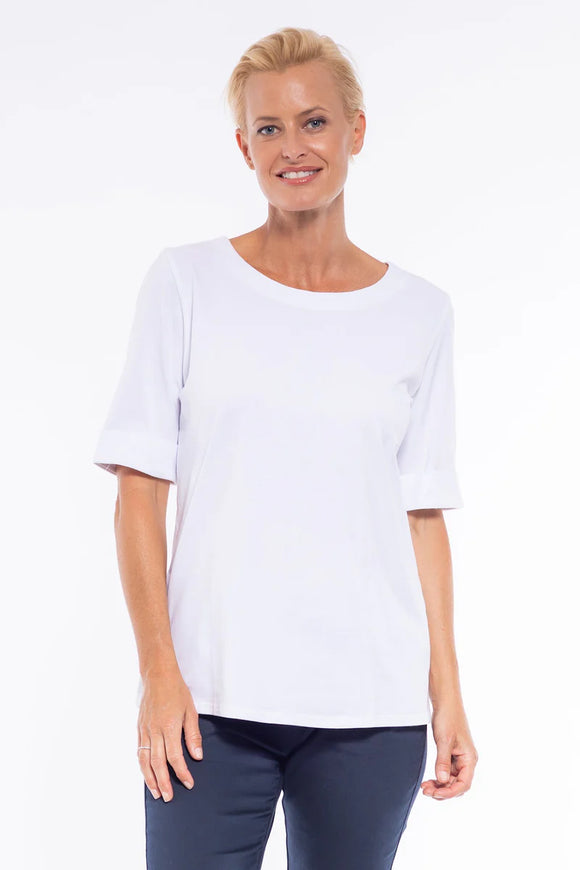 Tee With Hem Cuffs - White