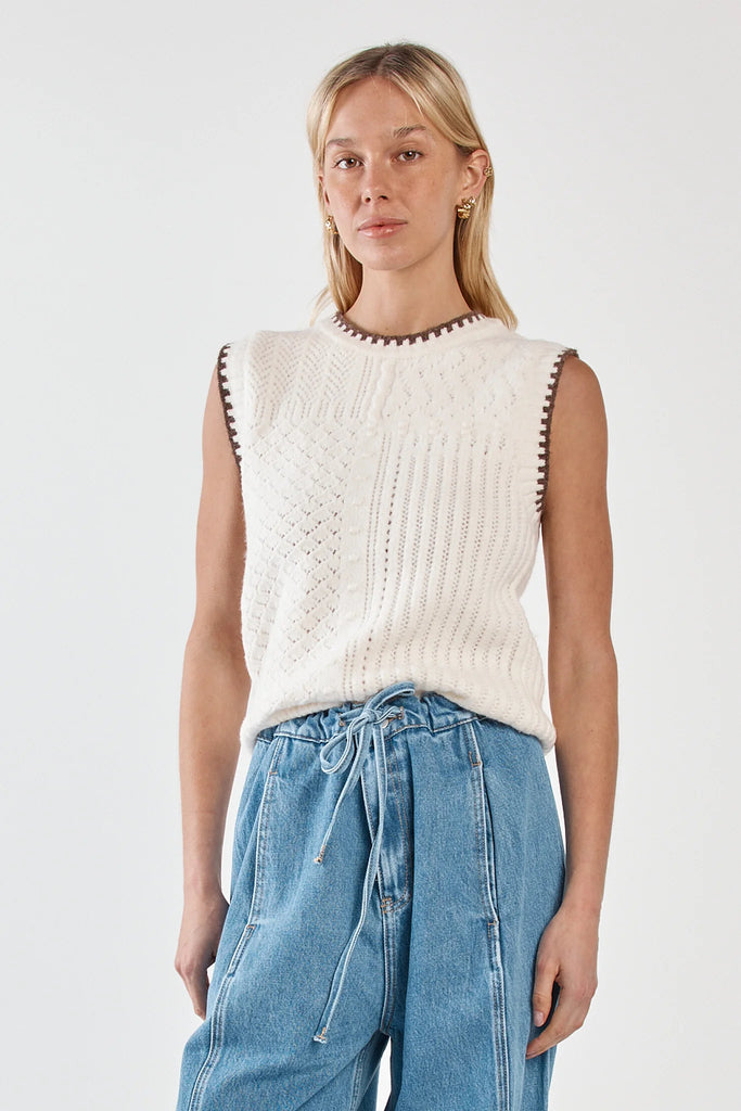 Tonia Knit Vest By Sass - Cream/Mushroom