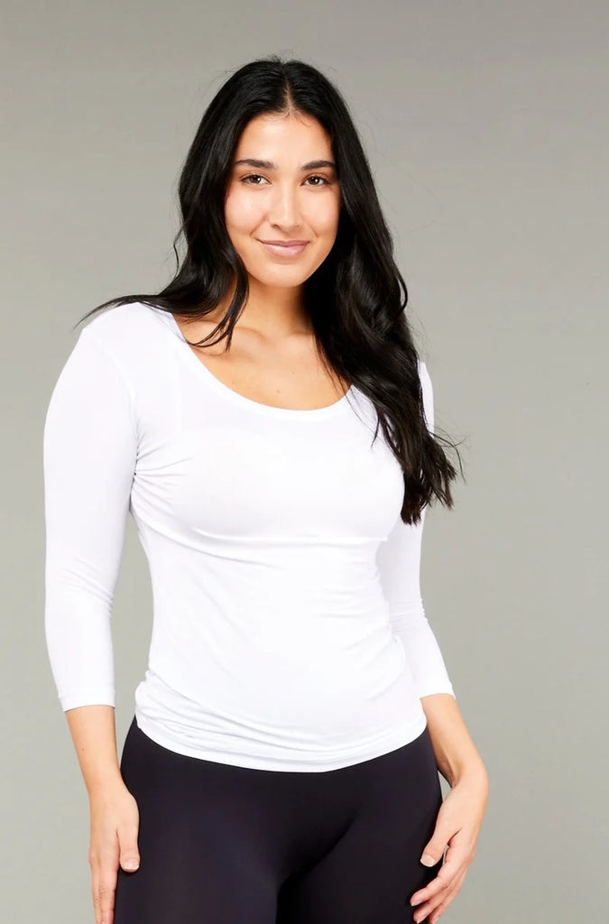 3/4 Sleeve Scoop Top By Tani - White