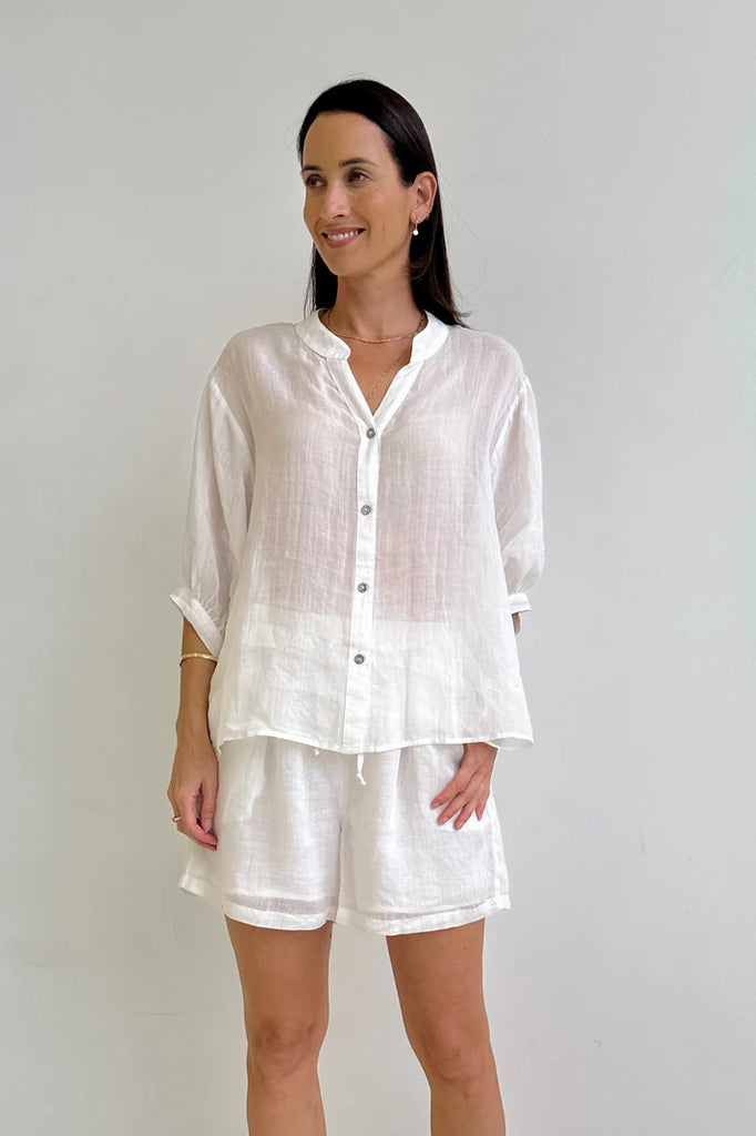 Aurora Sheer Linen Top - White