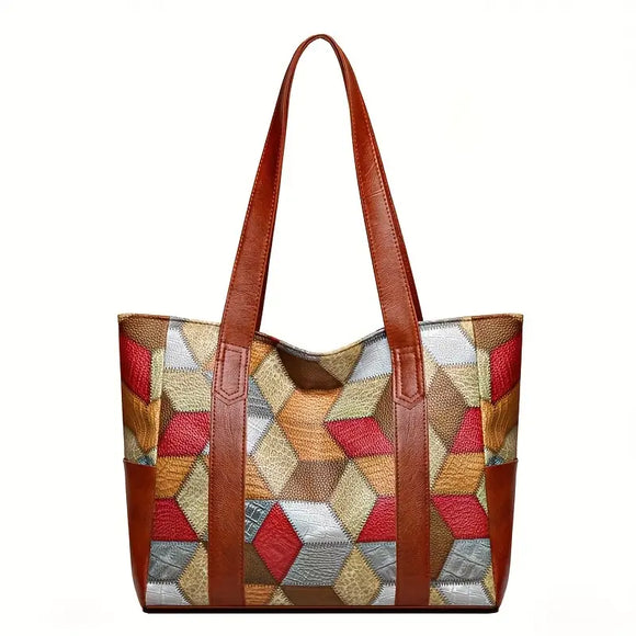 Geometric Patchwork Tote Bag