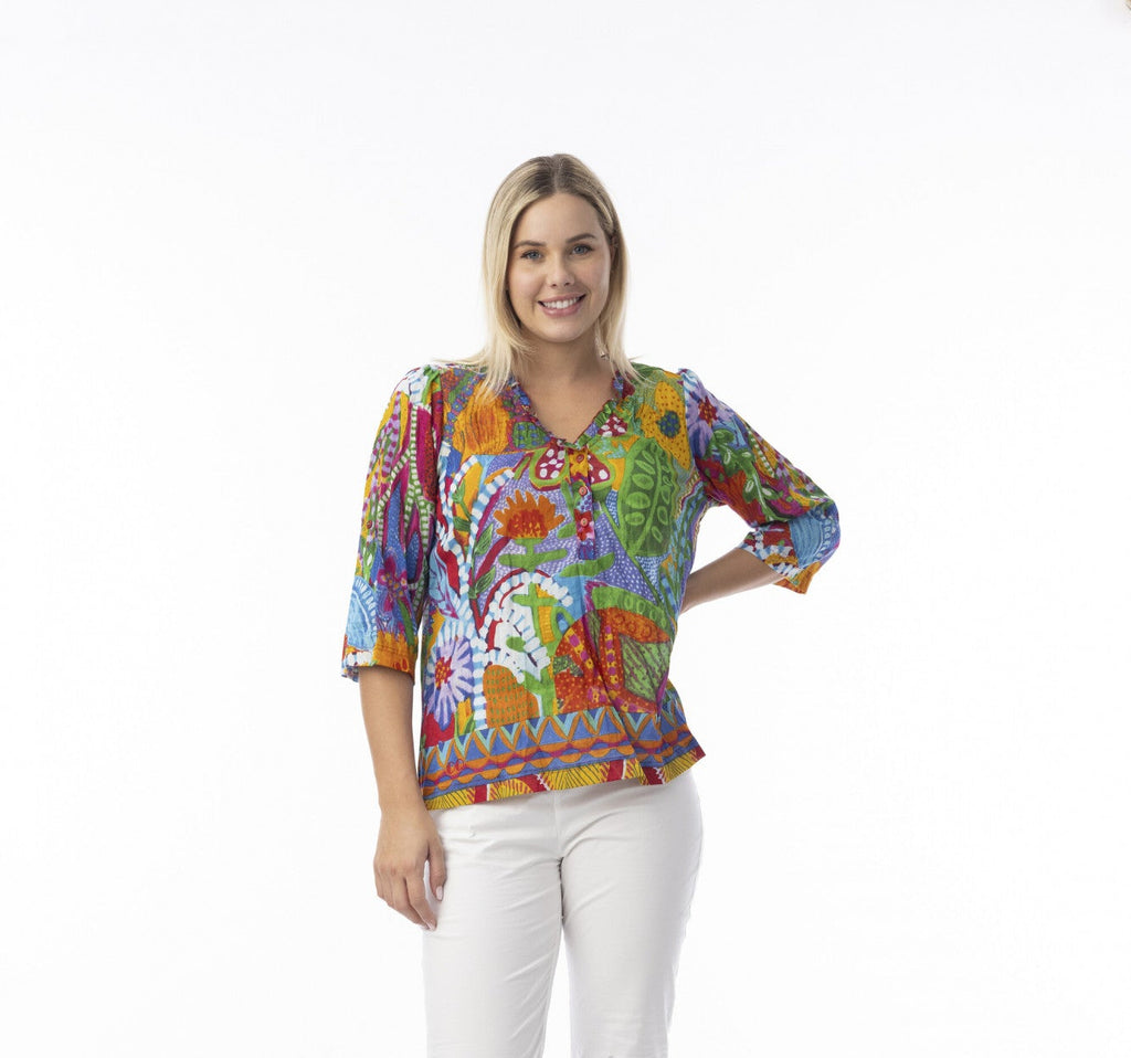 Ipanema Frill Neckline Top By Orientique