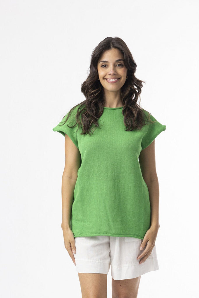 Boatneck Knit Essentials Top by Orientique - Green