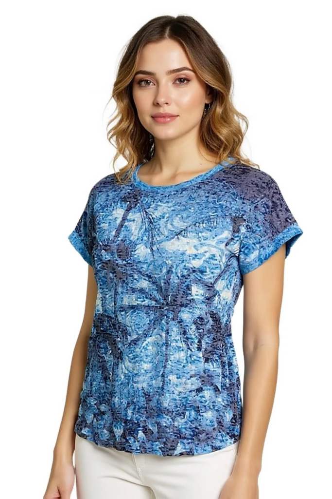 Burn Out Tee By Cafe Latte - Blue Palm