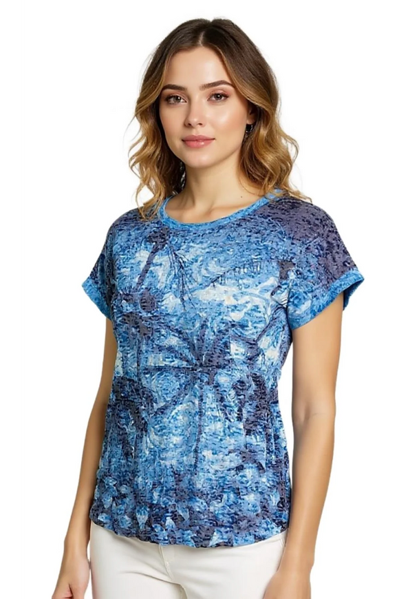 Burn Out Tee By Cafe Latte - Blue Palm