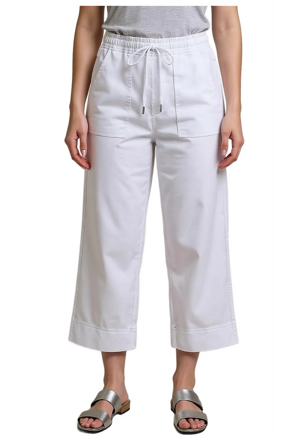 Drawstring Waist Wide Leg Pant By Cafe Latte - White