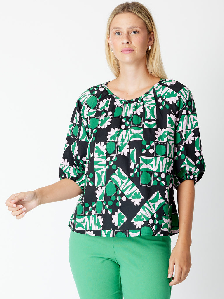 Pop Floral Print Top By Luna Sky - Green/Print