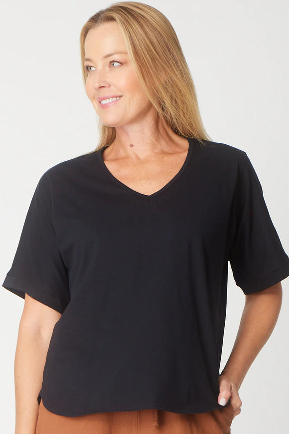 Relaxed Summer V Tee By Cordelia St - Black
