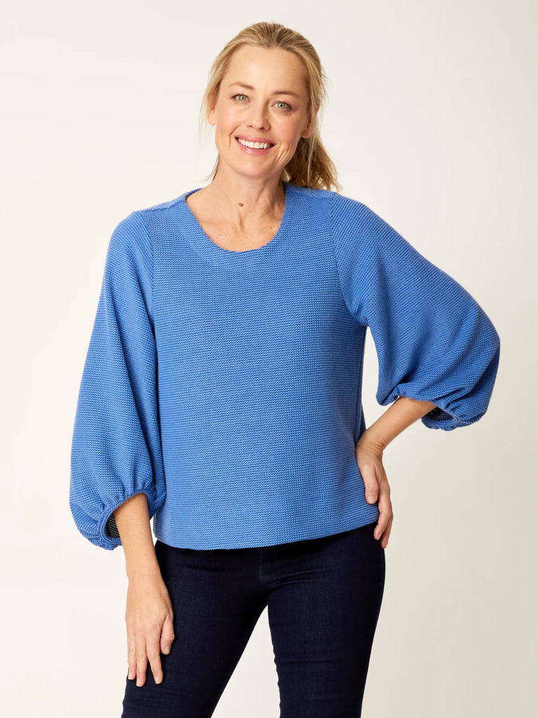 Colour Pop Balloon Sleeve Top By Luna Sky - Blue