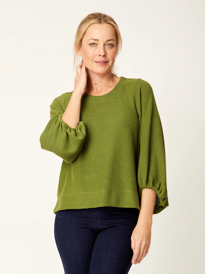 Colour Pop Balloon Sleeve Top By Luna Sky - Green