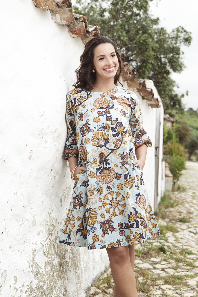 Macieo Frill Sleeve Dress By Orientique - Blue