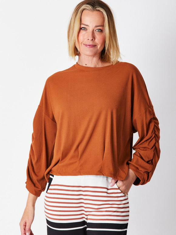 Toffee Floral Rib Top - Toffee