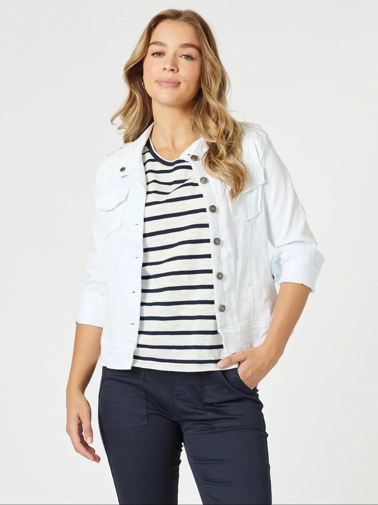 Military Denim Jacket By Threadz - White