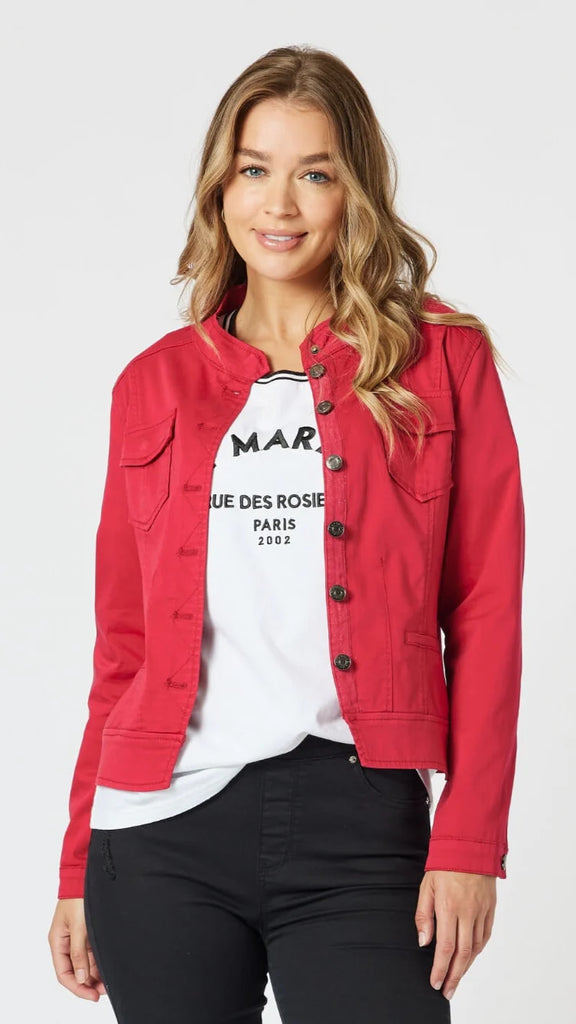 Maggie Denim Jacket By Threadz - Red