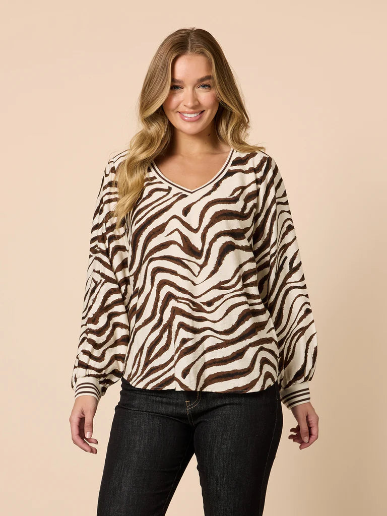 Metropolitan  Animal Print Top By Threadz - Natural Multi