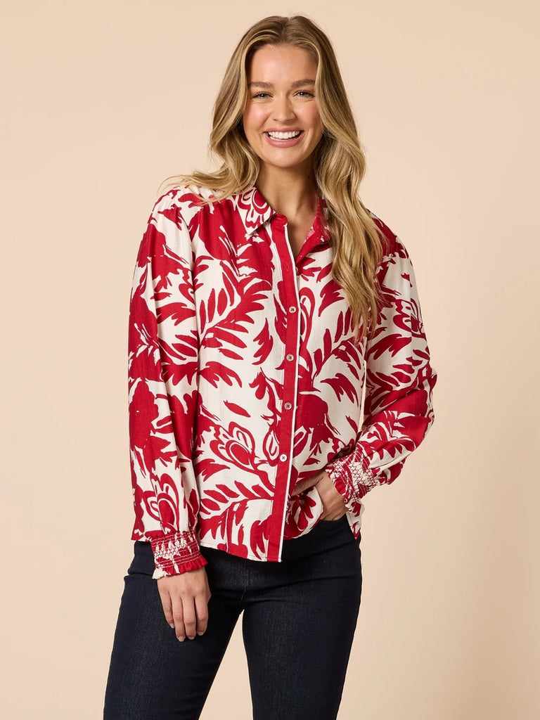 Moulin Rouge Floral Print Shirt By Threadz - Red