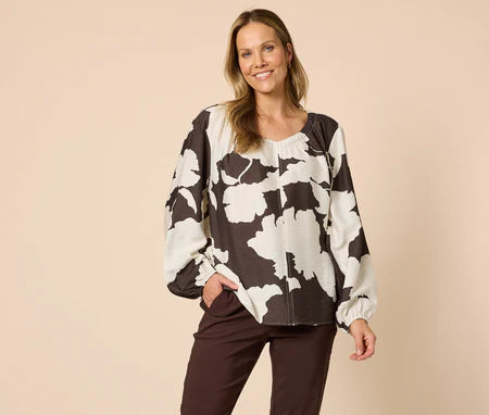 Toulouse Floral Print Top - Coffee Ivory