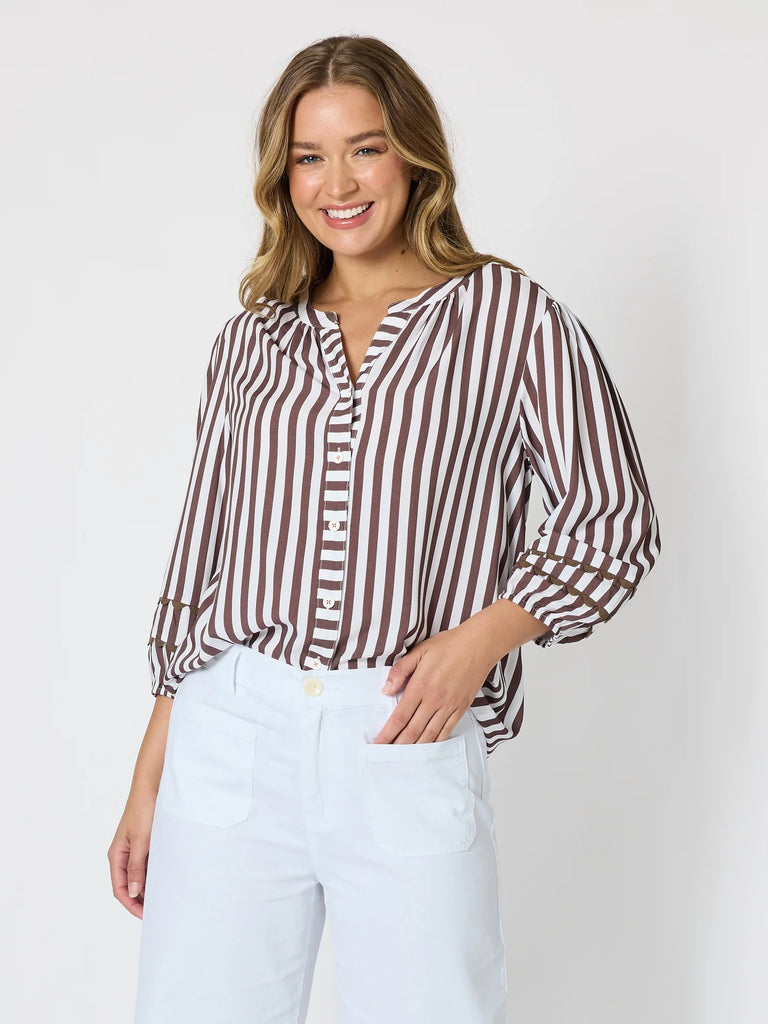 Montecito Stripe Top By Threadz - Coffee
