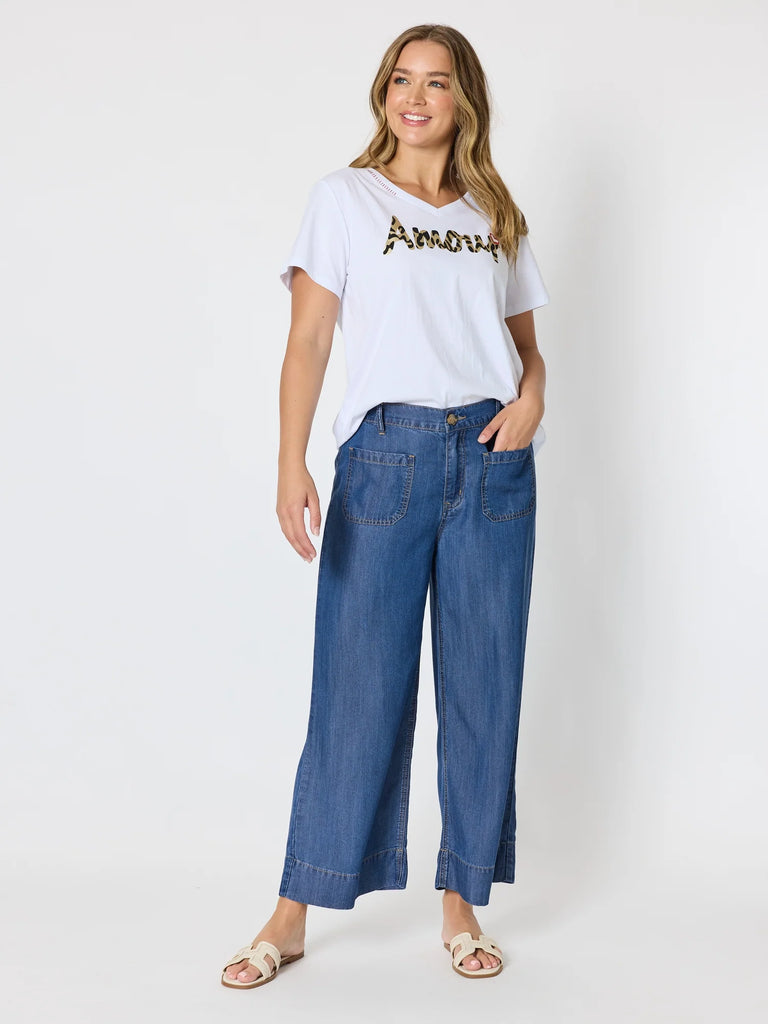 Dune Carpenter Wide Leg Cropped Pant By Threadz - Dark Denim