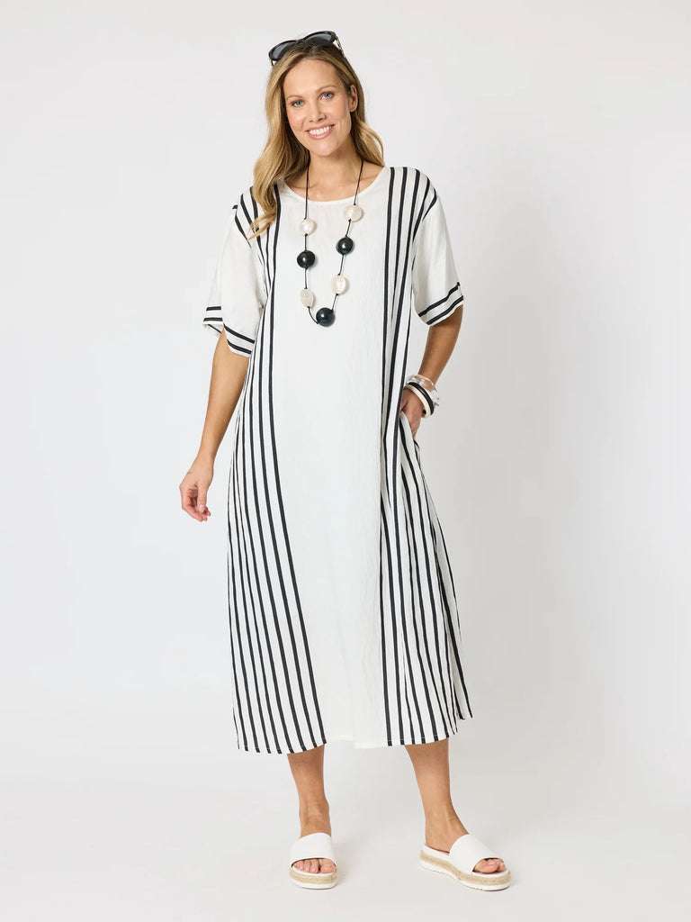 Sevilla Stripe Print Dress By Clarity - White/Black