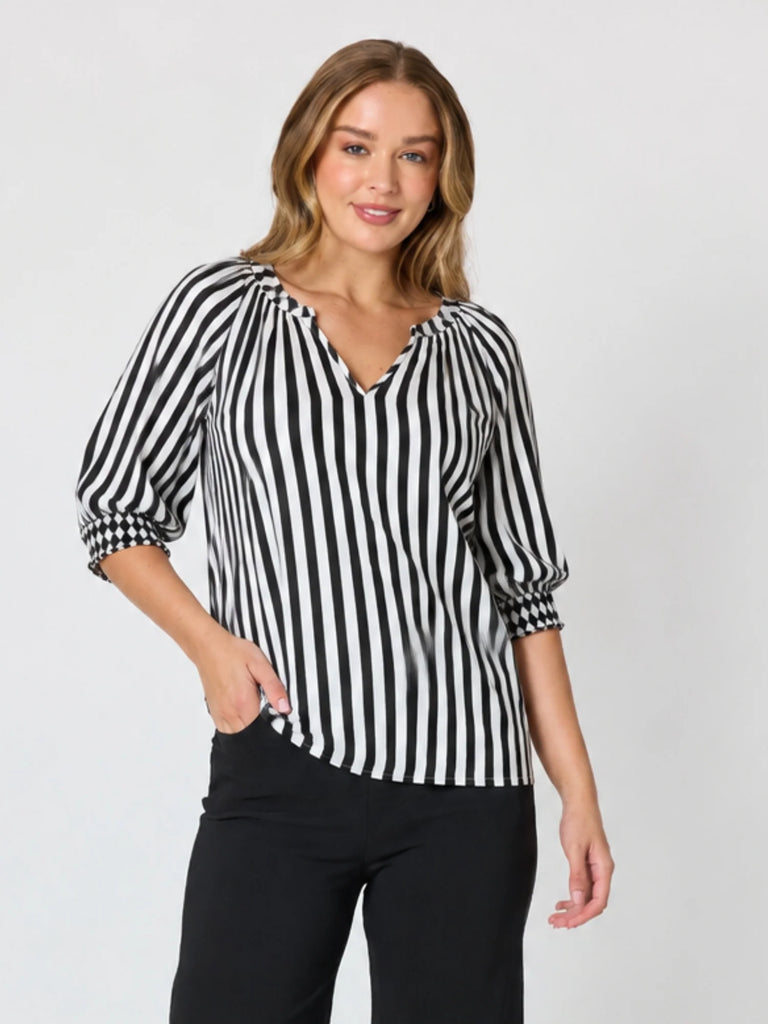 Kalahari Stripe Print Tunic By Threadz - Black/White