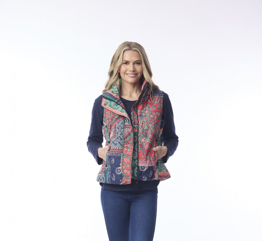 Puffer Vest By Orientique - Paisley Patch