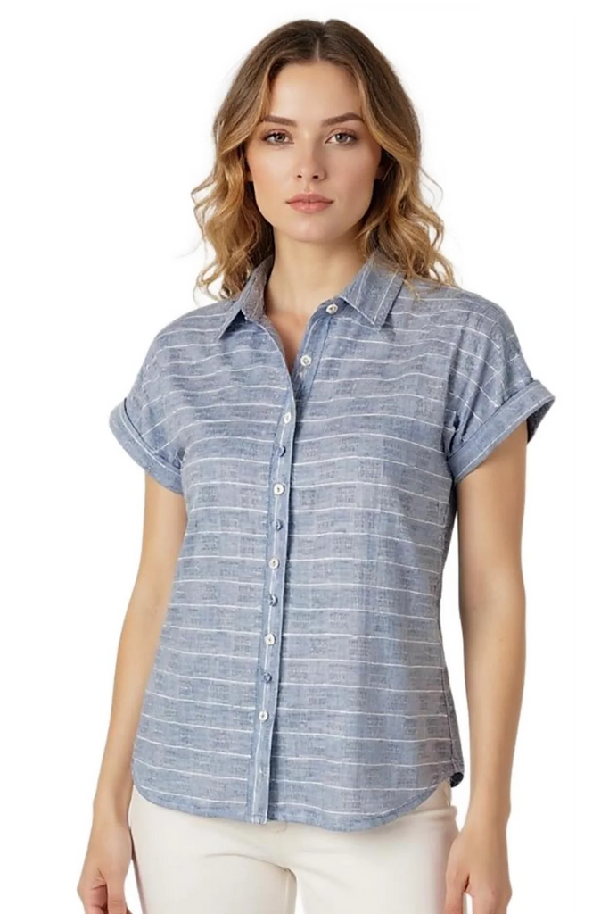 Cap Sleeve Shirt - Denim Stripe