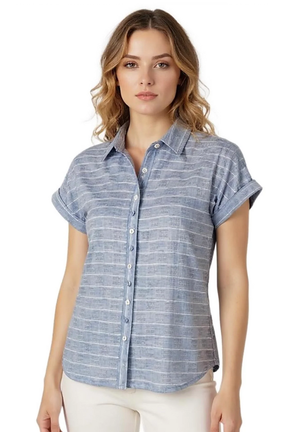 Cap Sleeve Shirt - Denim Stripe