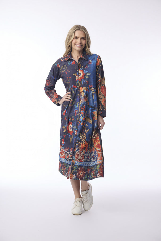 Digital Button Through Dress By Orientique - Embroidery