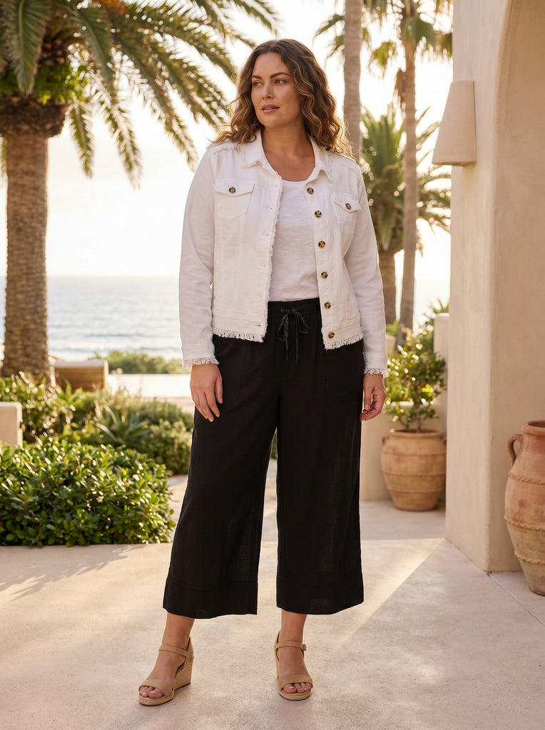 Fringe Linen Blend Jacket By Orientique - White