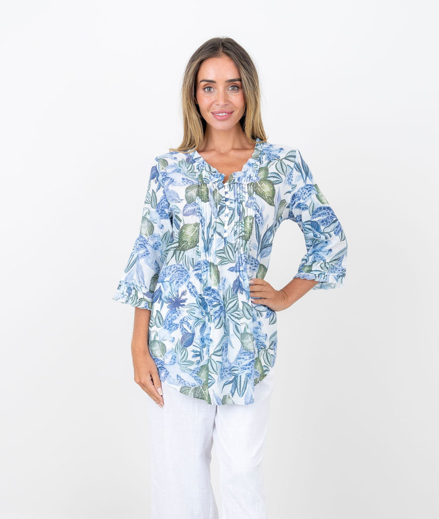 Haven Shirt By Renoma - Blue Leaf Garden