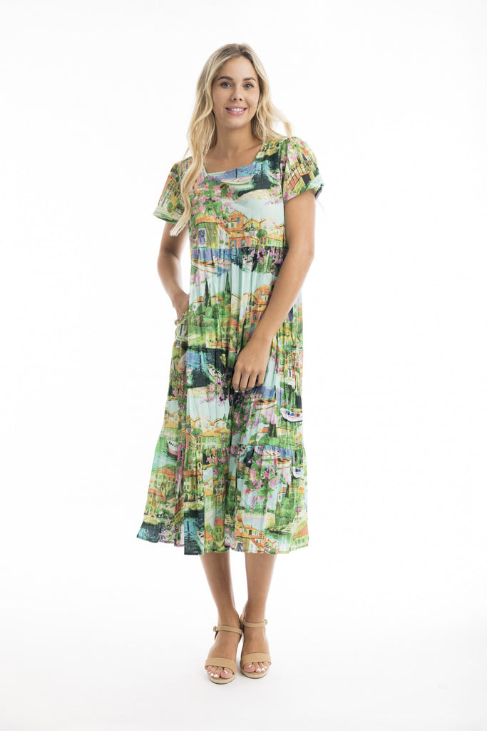 Bellagio Square Neck Midi Dress By Orientique