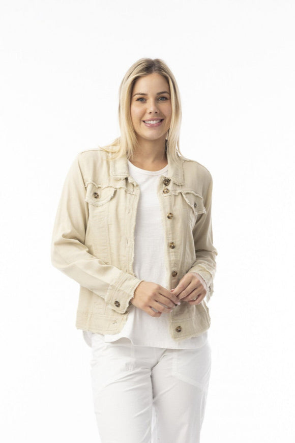 Linen Essentials Jacket By Orientique - Sand