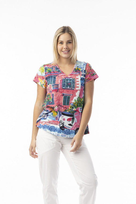 Contemporary V Neck T-Shirt By Orientique - Scooter