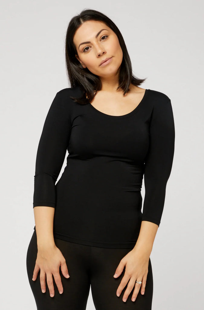 3/4 Sleeve Scoop Top By Tani - Black
