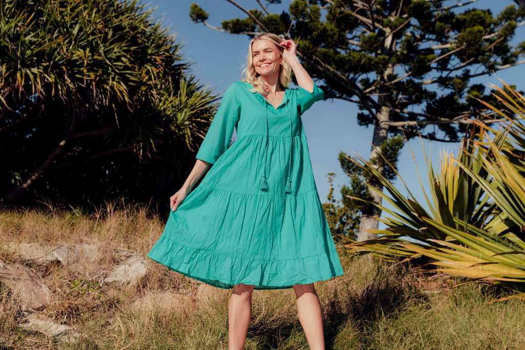 Amber Dress Solid With Lining - Jade