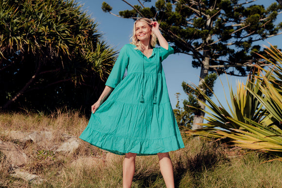 Amber Dress Solid With Lining - Jade