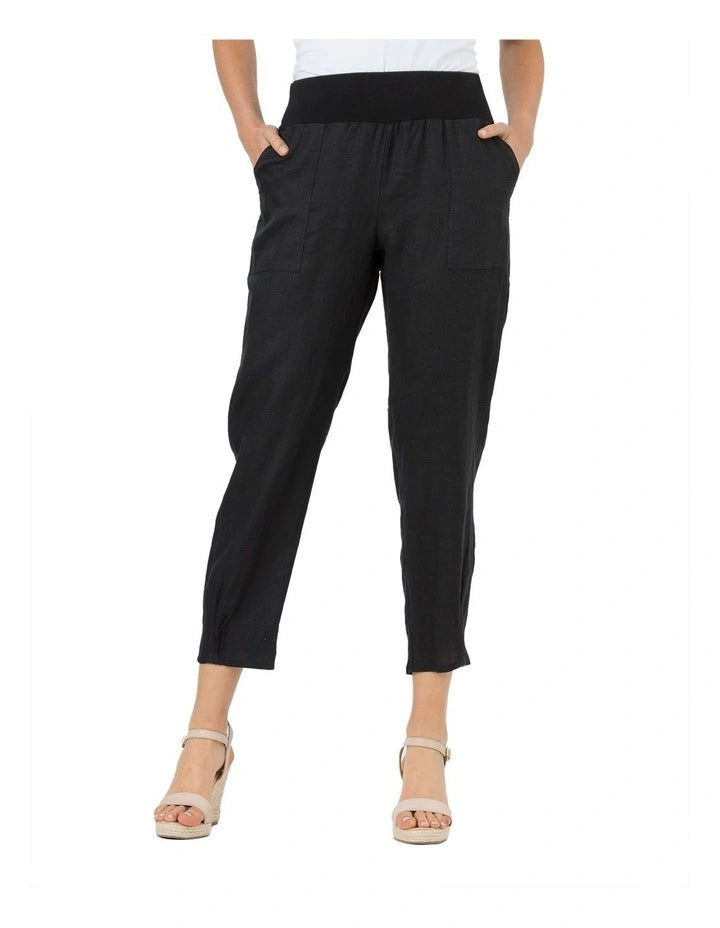 Sarah Pleat Hem Linen Pant By Gordon Smith - Black