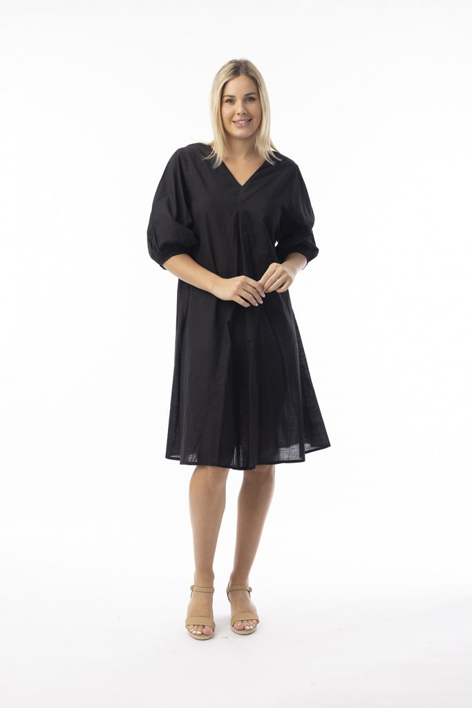 Cotton Slub Essentials Dress By Orientique - Black